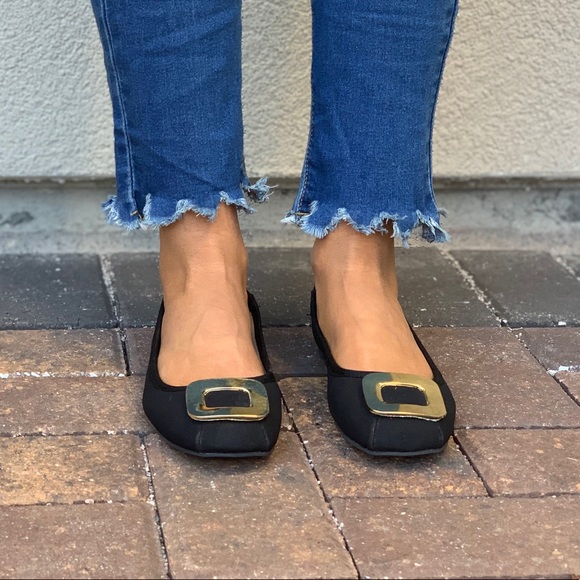 Black Oversized Buckle Slip On Classic Ballet Flat - Picture 4 of 8